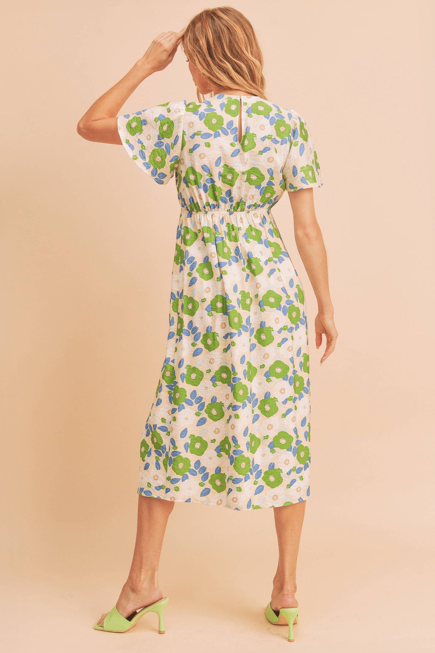 Cream w/ Green Floral Inessa Dress-124109