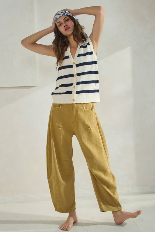 Mustard Acid Washed Barrel Denim Pants-131774