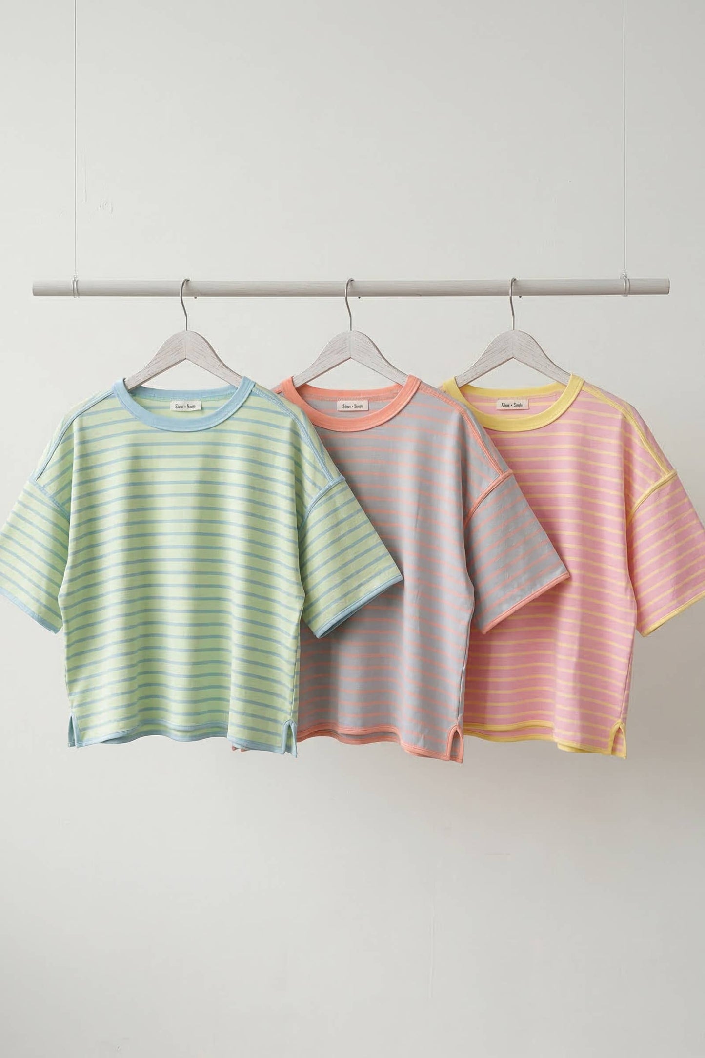 Pink and Yellow Striped Relaxed Fit Knit Tee-142294