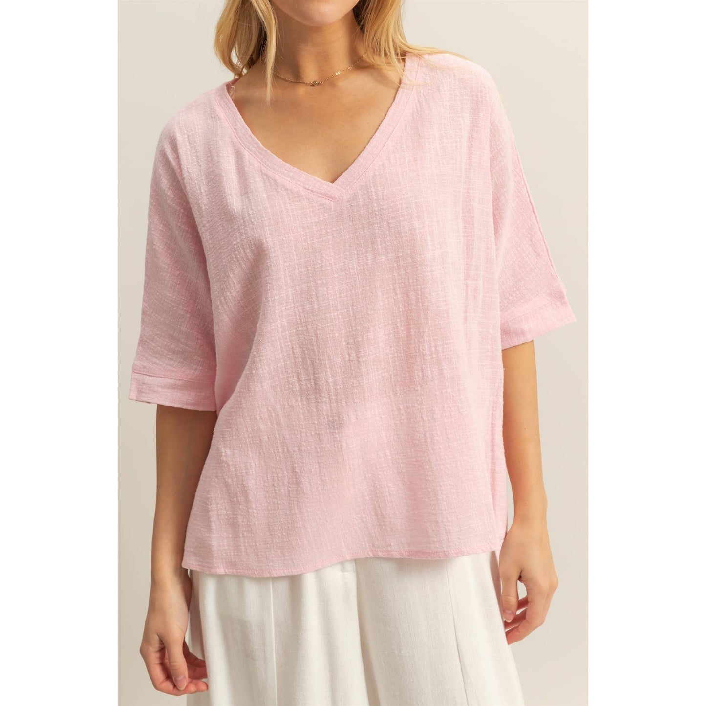 Pretty in Pink Oversized Semi-Sheer Cotton Top-145035