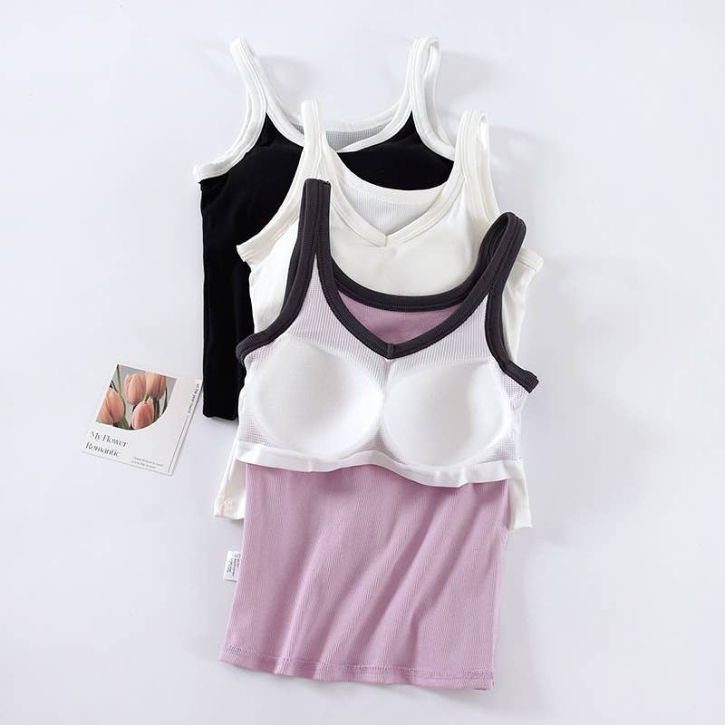 Coca W/ Black Contrast Trim Shelf Bra Tank Top- 1844295