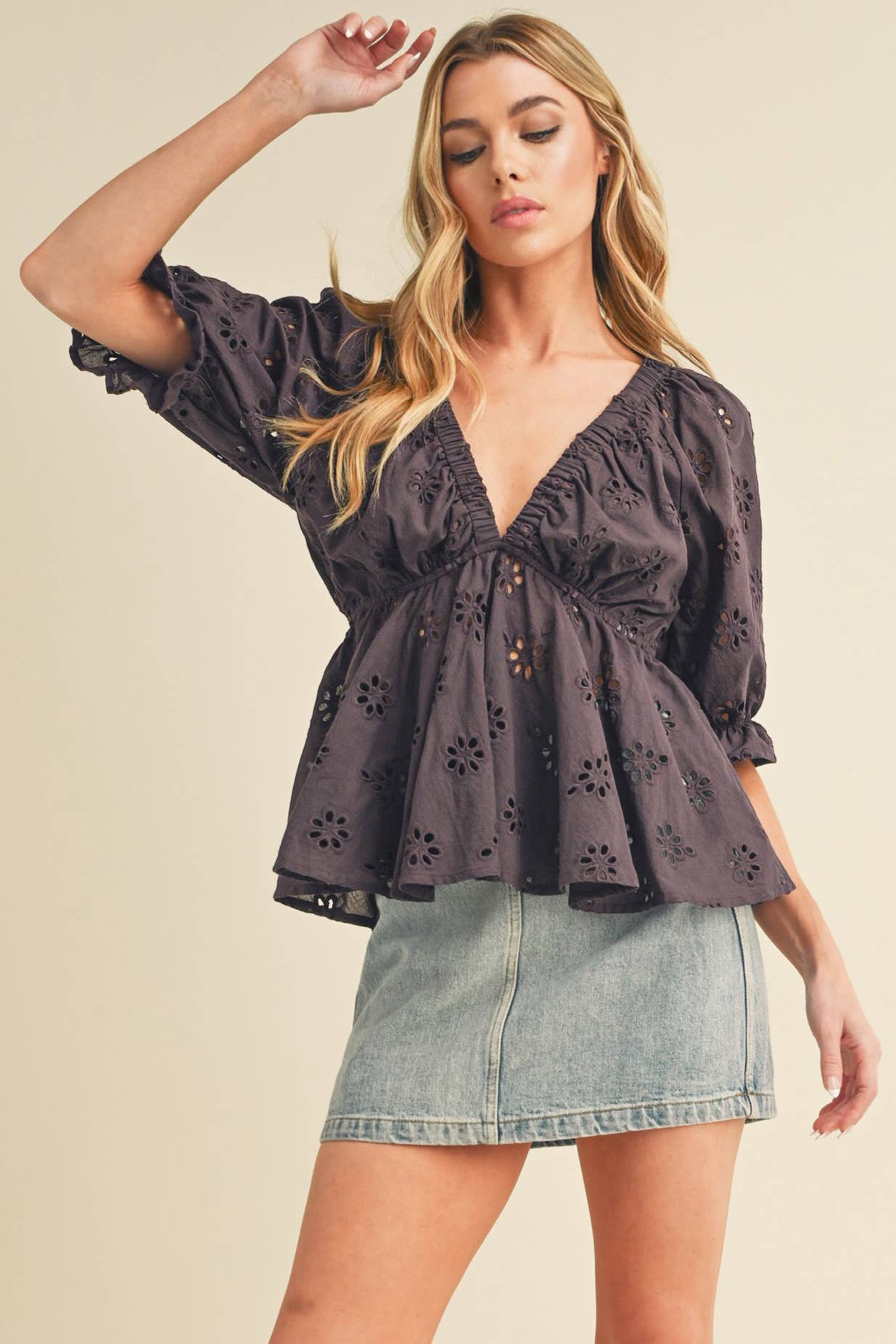 Black Hazle Eyelet Embroidered Top -148290