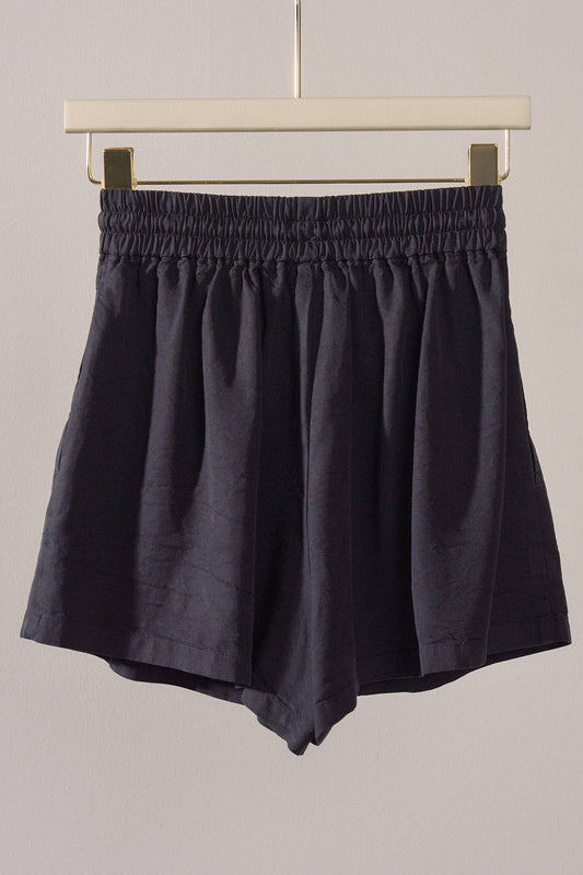 Black Everyday Chambray Drawstring Shorts-110814