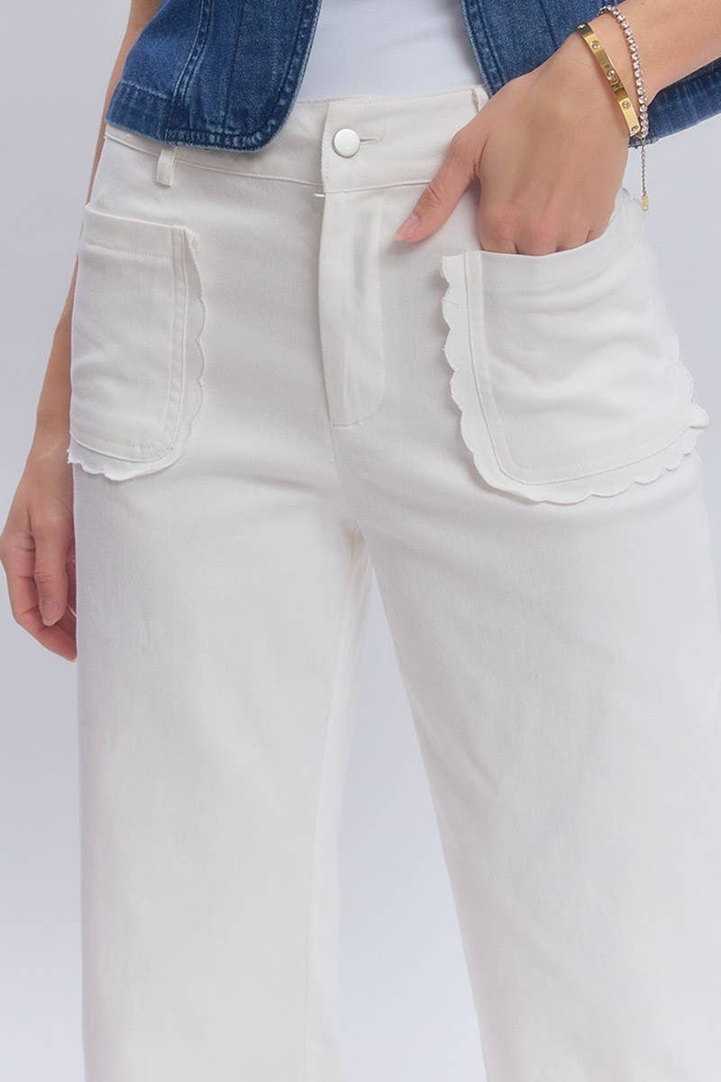Off White Stretch Wide Leg Jeans-138001