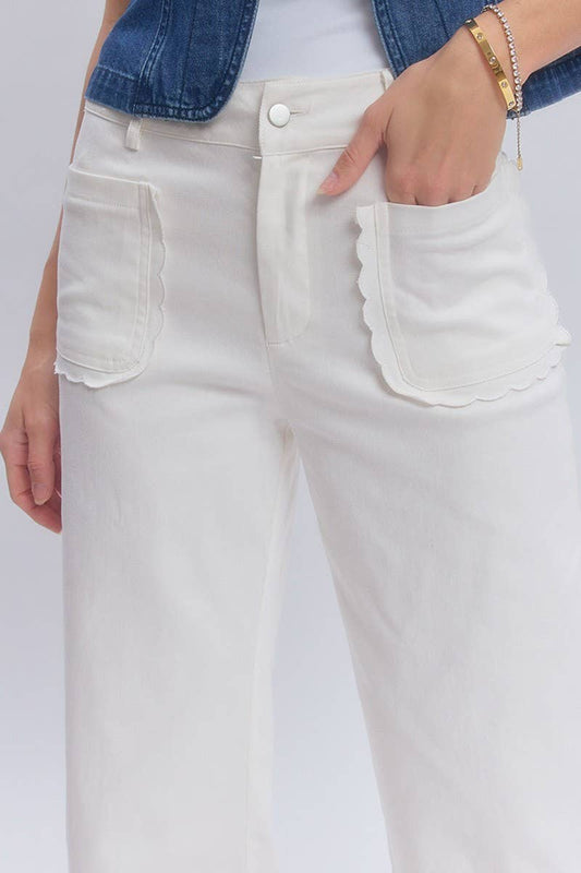 Off White Stretch Wide Leg Jeans-138001