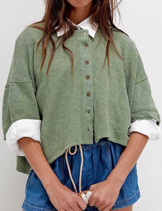 Sage Midi Sleeves Knitted Summer Cardigan- 150205