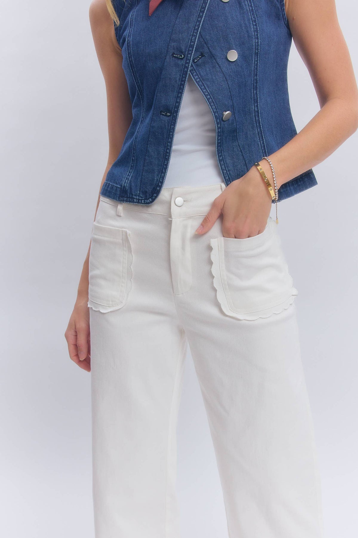 Off White Stretch Wide Leg Jeans-138001