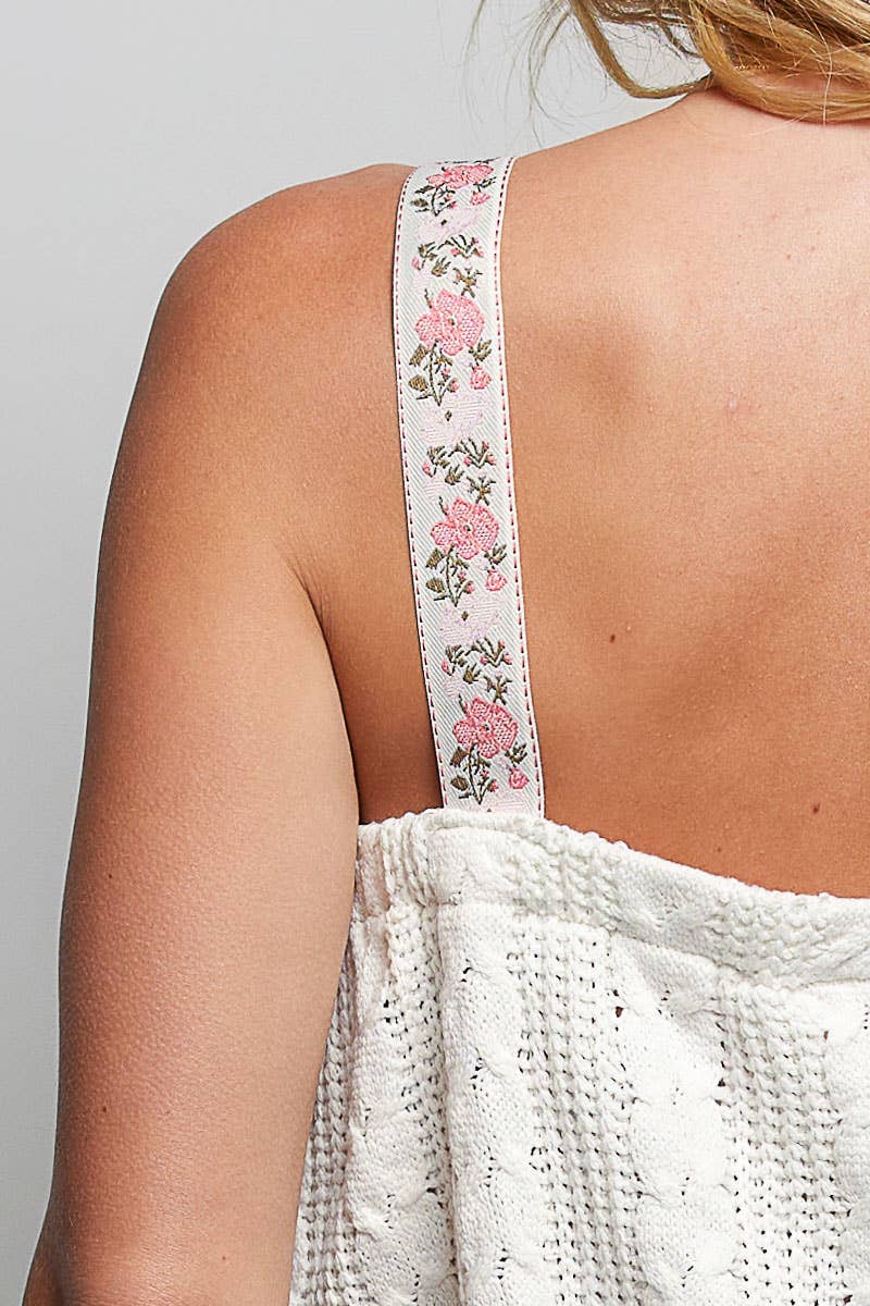 White Square Neck Cable Knit Sleeveless Crop Top-140736