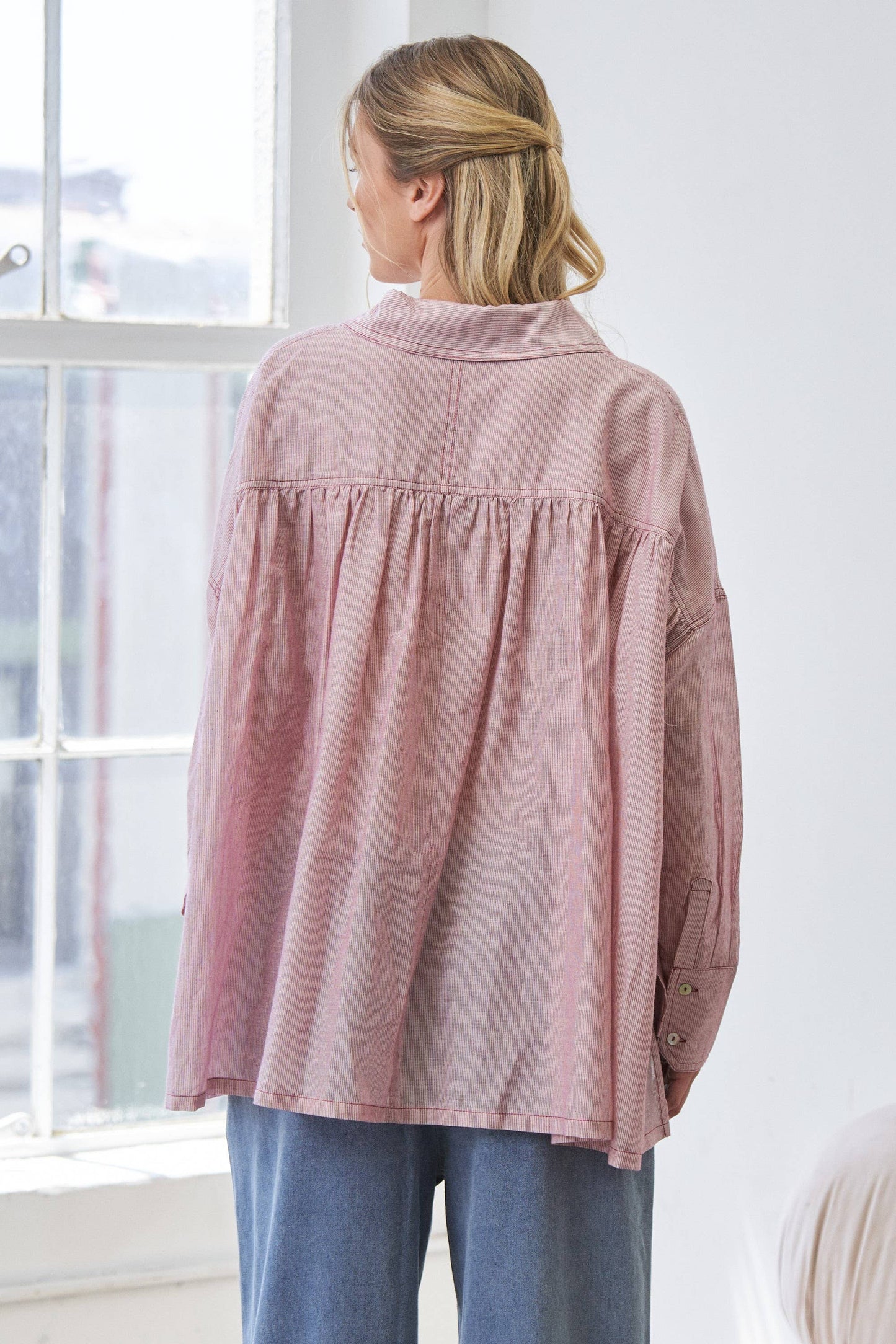 Red Mira Lightweight Sheer Oversized Button-Up Shirt