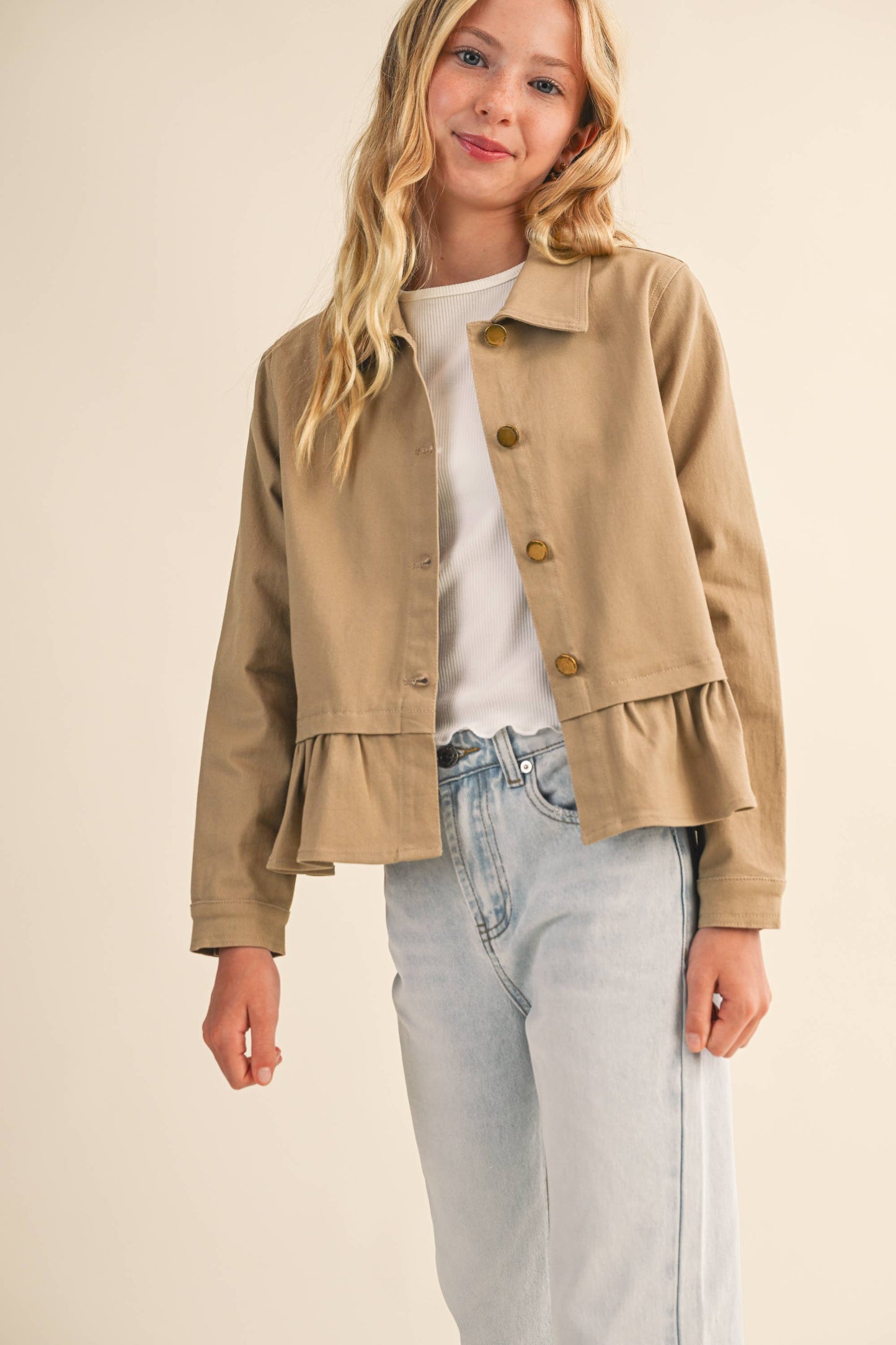 Khaki Cropped Tulip Bottom Field Jacket