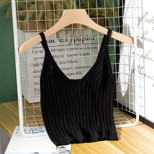 Strap Low Collar Knit Tank Black or White - 184908