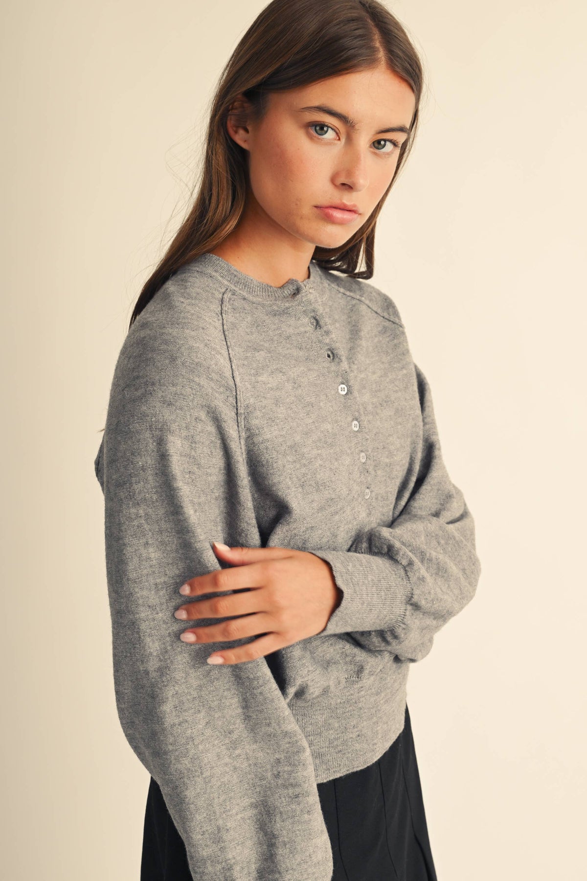 Black Henley Pullover Sweater-153474