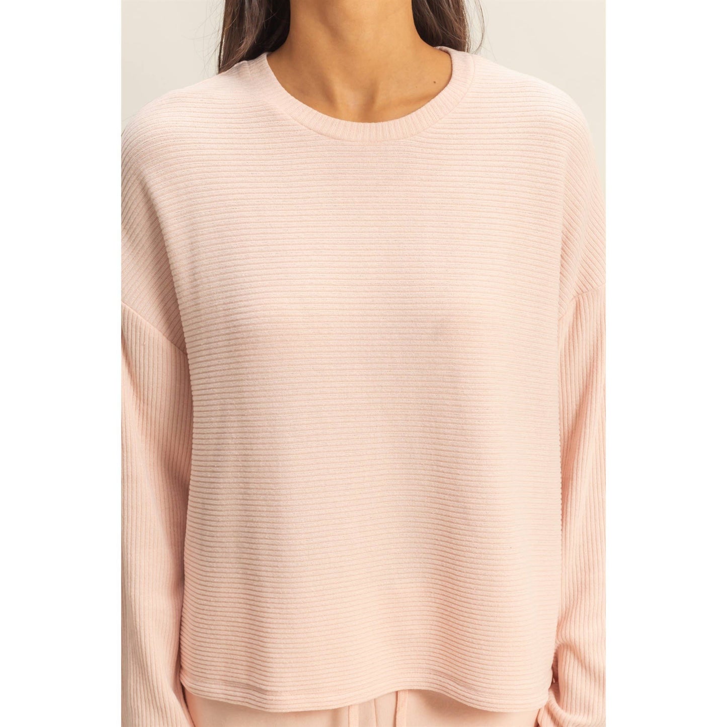 Dusty Pink Drop Shoulder Long Sleeve Knitted Top
