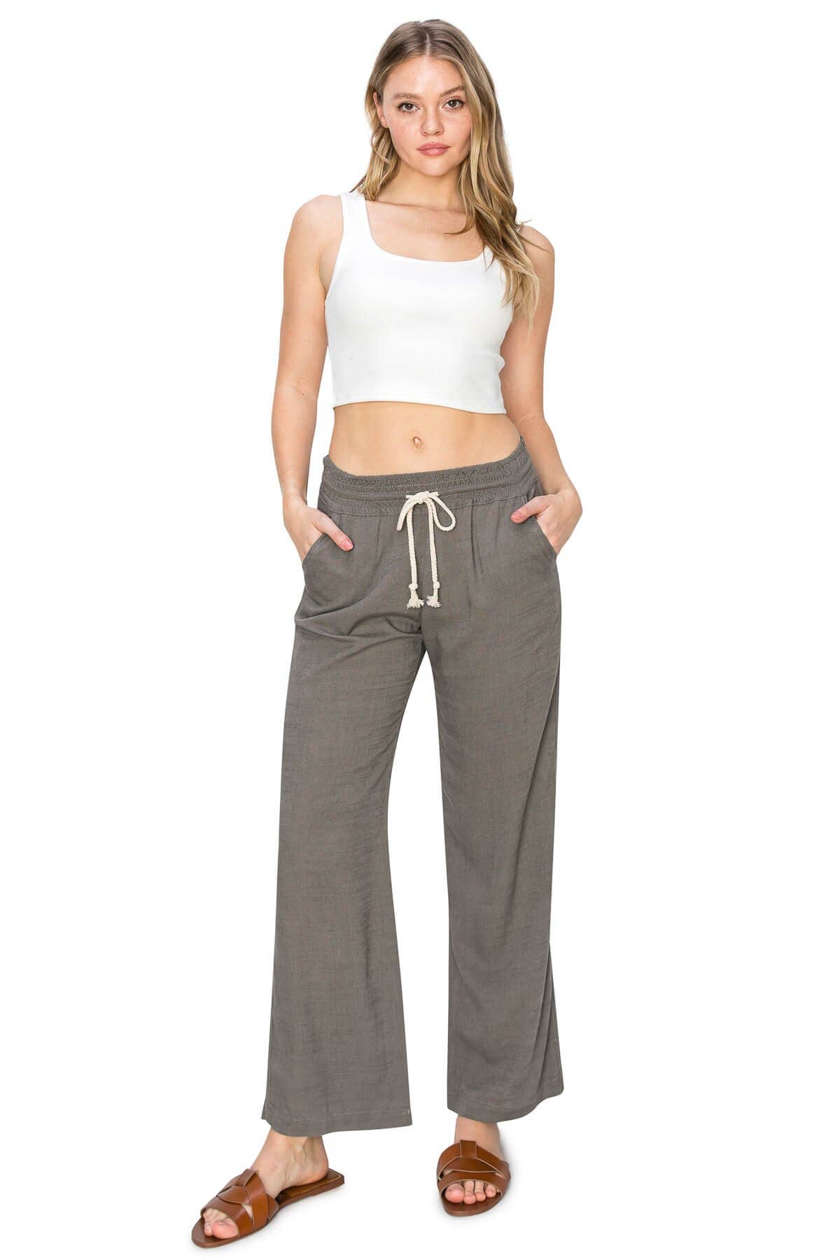 Grey Linen Blend Relax Fit Pants - 137024