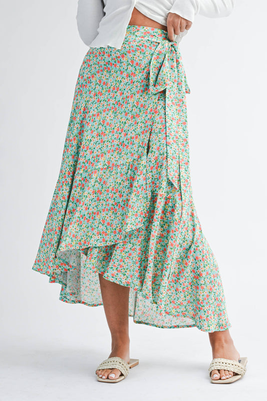 Aqua w/ Multi Color Floral Berti Wrap Skirt-137135
