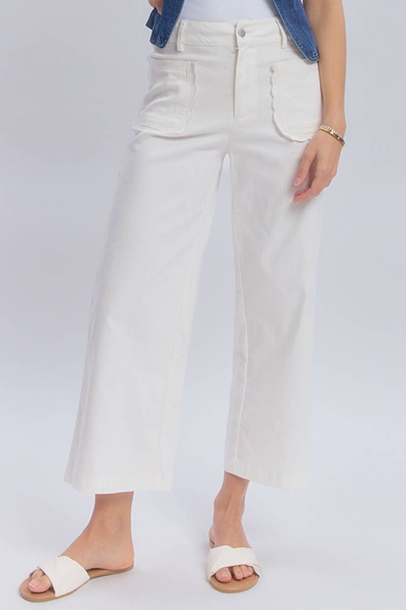Off White Stretch Wide Leg Jeans-138001