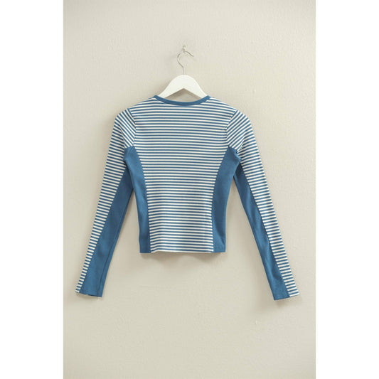 Blue and White Striped Long Sleeve Top- 142506