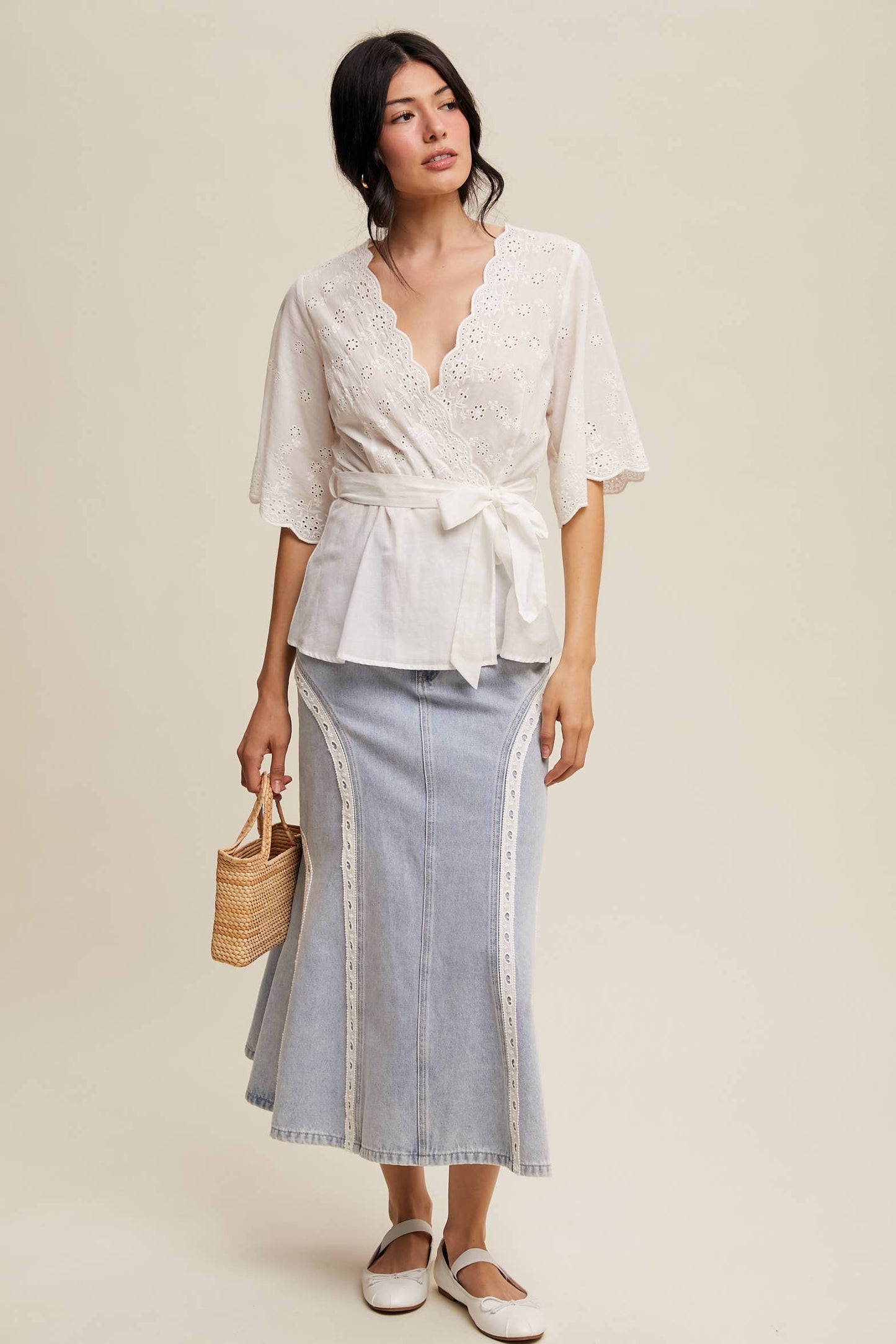 White Eyelet Wrap Blouse- 140649