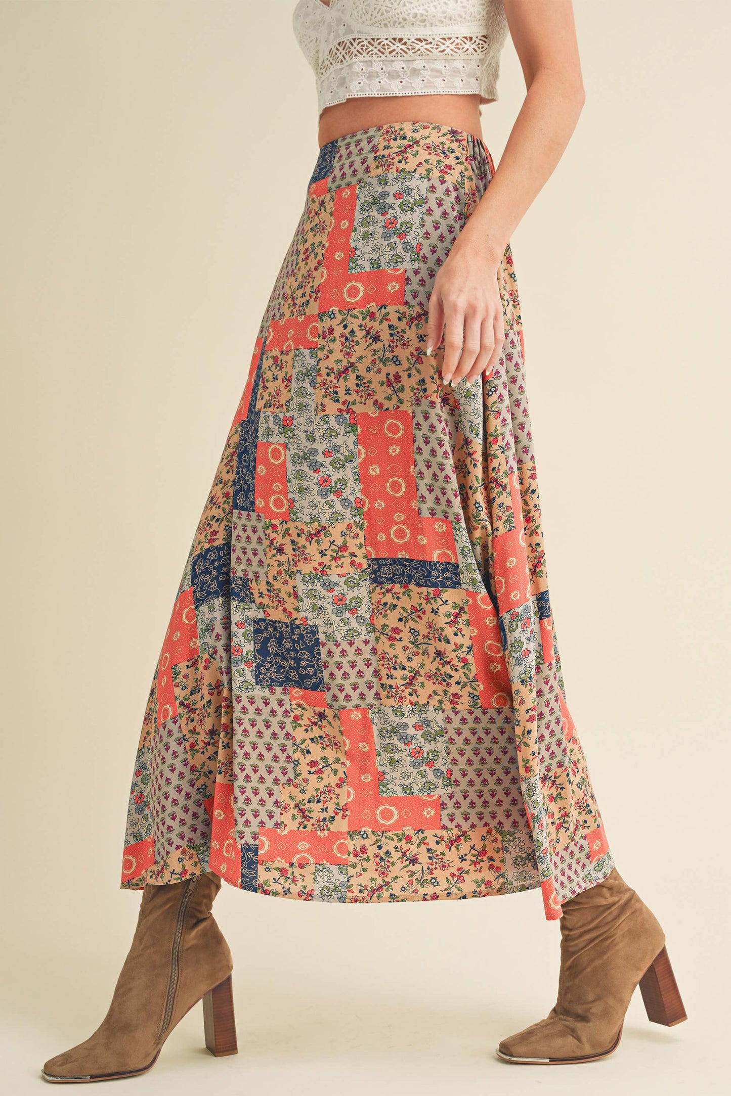 Orange and Tan Contemporary Bradyn Print Skirt-130773