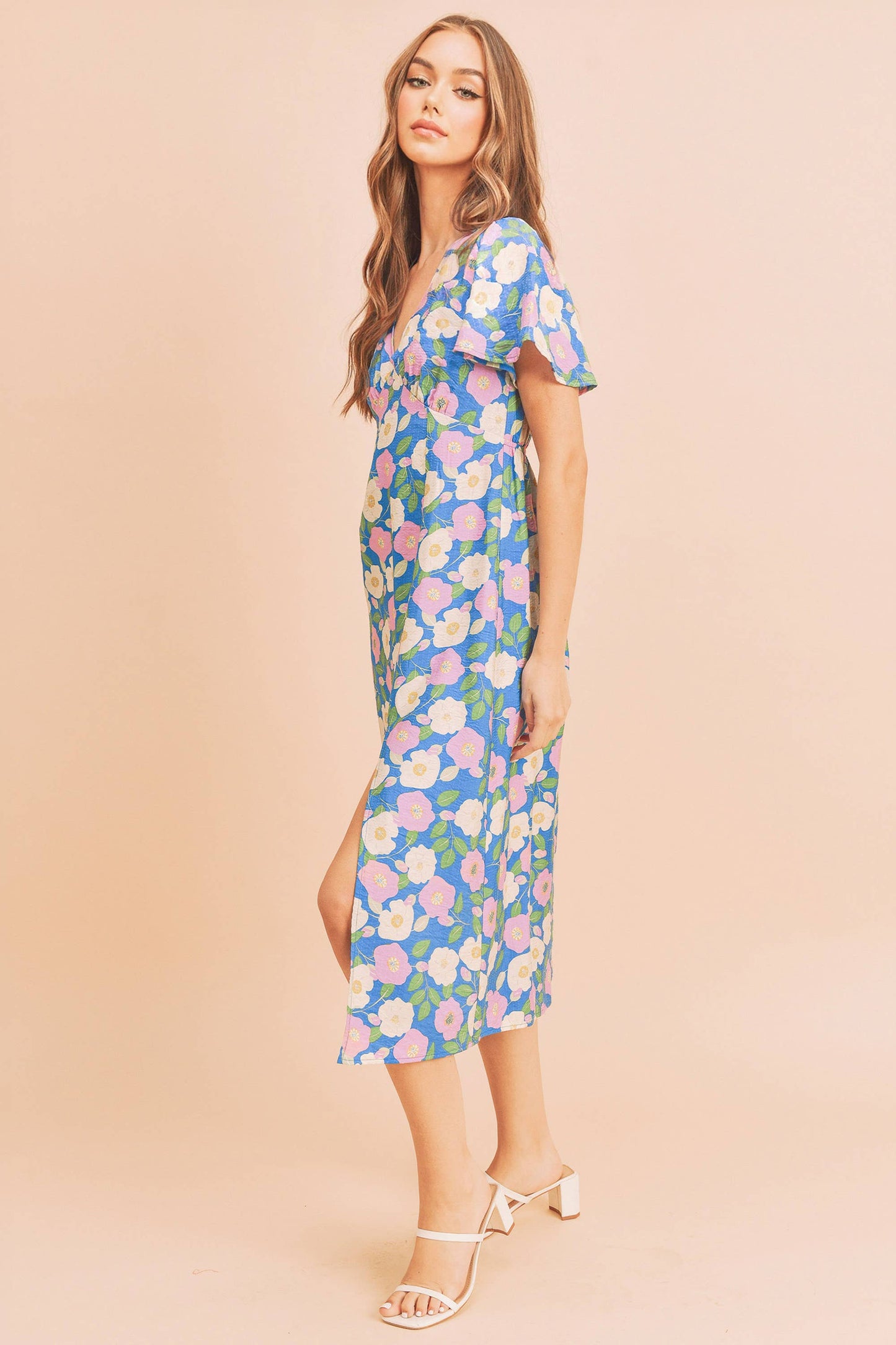 Blue w/ Pink Floral Inessa Dress-124109