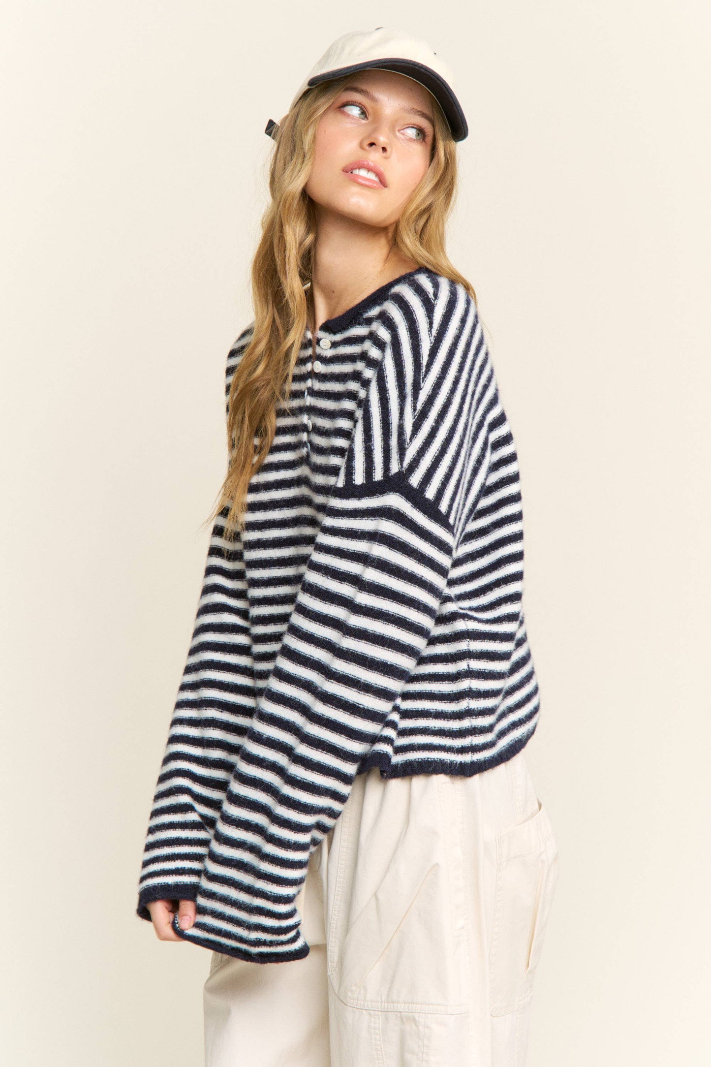 Navy Striped Pullover Sweater - 151132