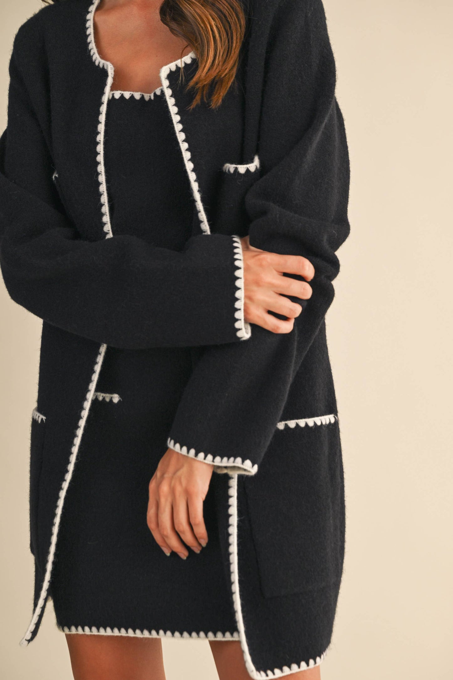 Chanel Look' Black with White Detail Cardigan