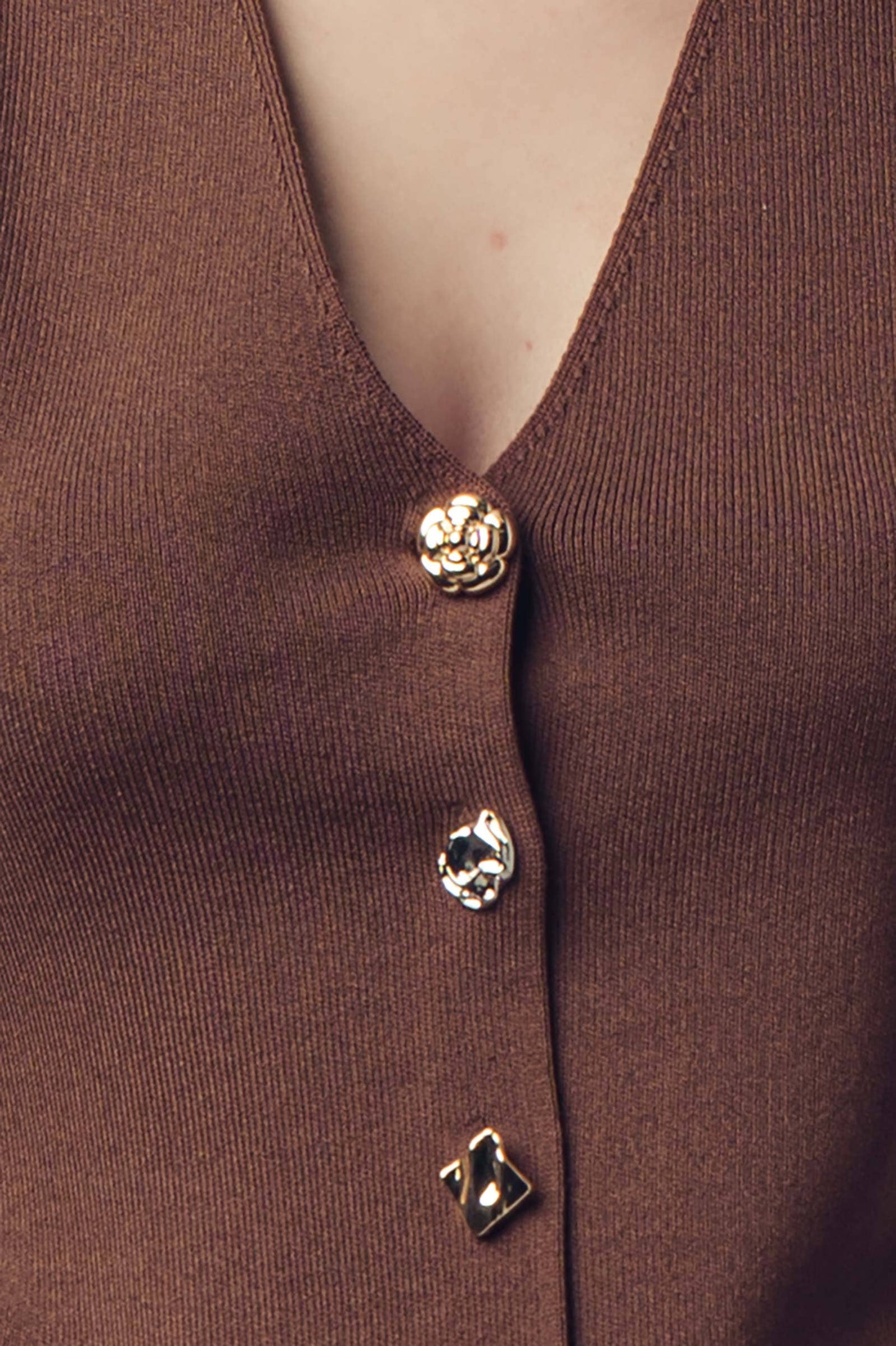 Black Ornate Mismatched Button V-Neck Knit Vest