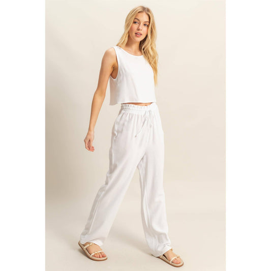 Off White Cropped Tank Top And Pants Set