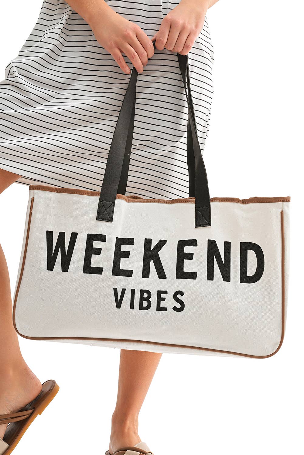 White 'Weekend Vibes' Canvas Tote-BH0351