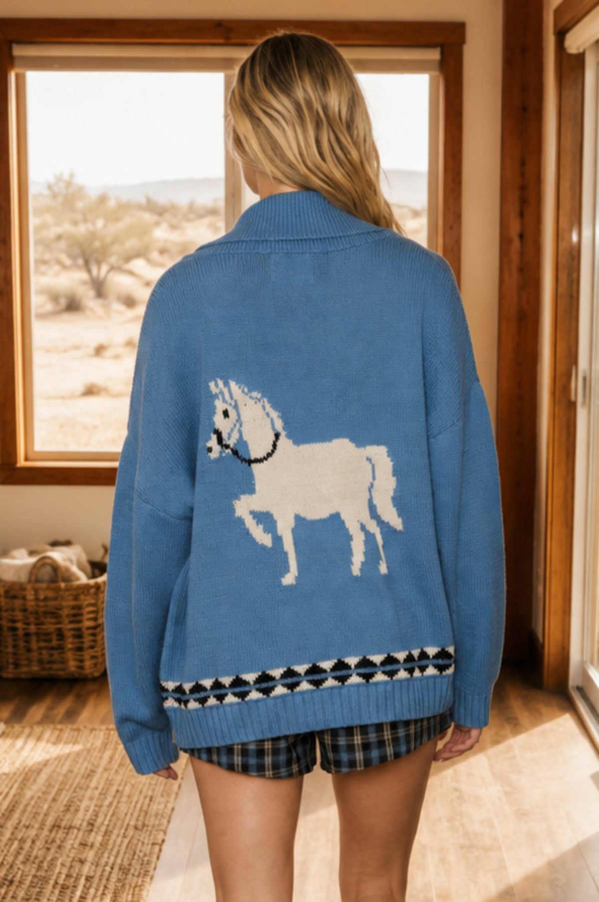 Dusty Blue Western Jacquard Cardigan-151021