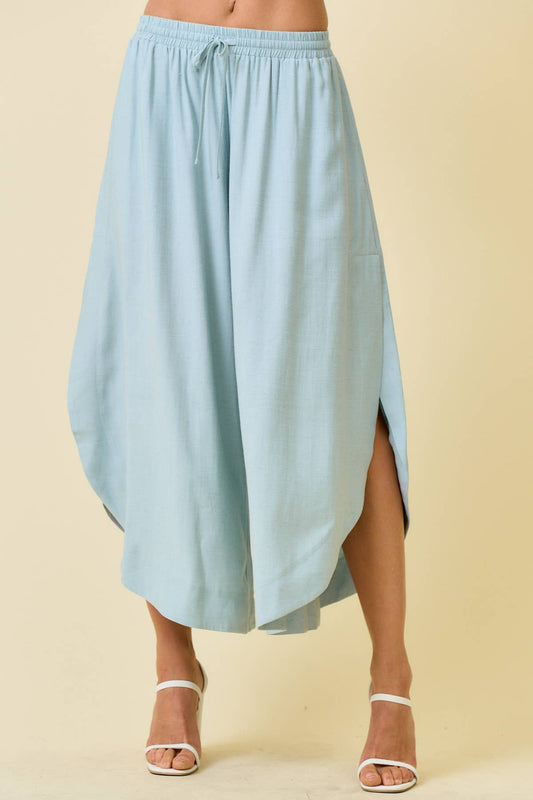 Sky Blue Rounded Hem w/ Split Side Pants- 138876