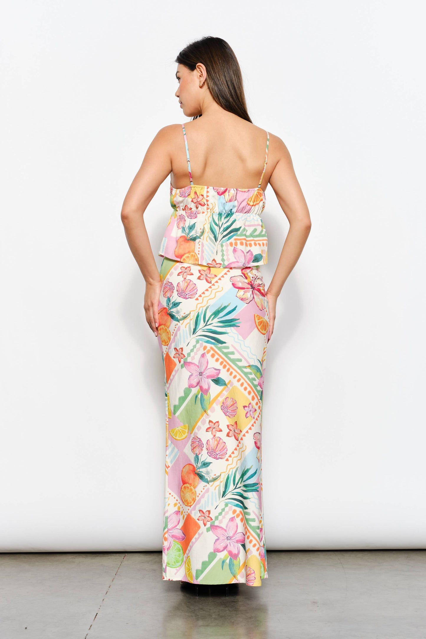 Multi Color Exclusive Tropical Print Maxi Skirt-131626