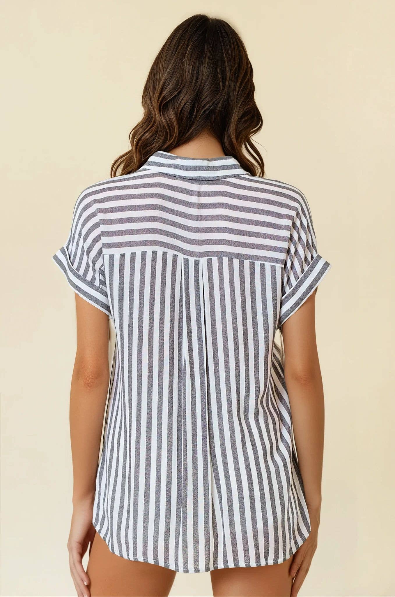 White and Faded Black Striped Shirt w/ Rolled Cuffs- 144132