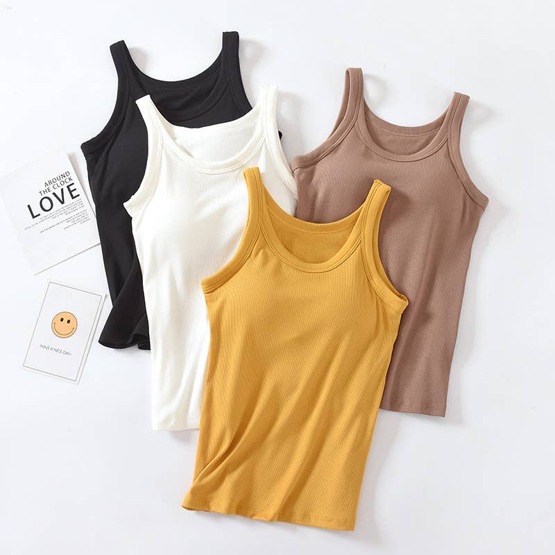Light Blue Essential Rib W/ Built In Bra Tank Top-183989