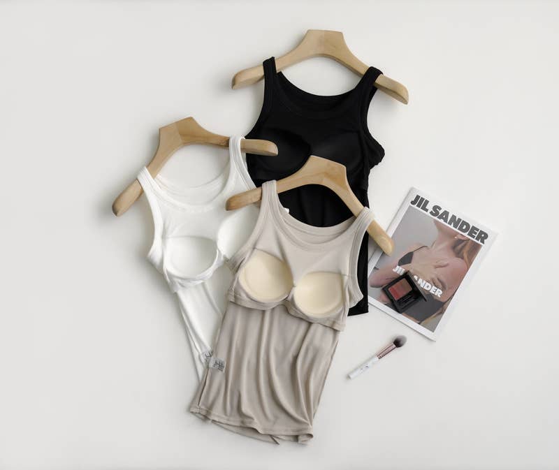 Navy / Black / White The Essential  Ribbed Soft tank top w Built in Bra