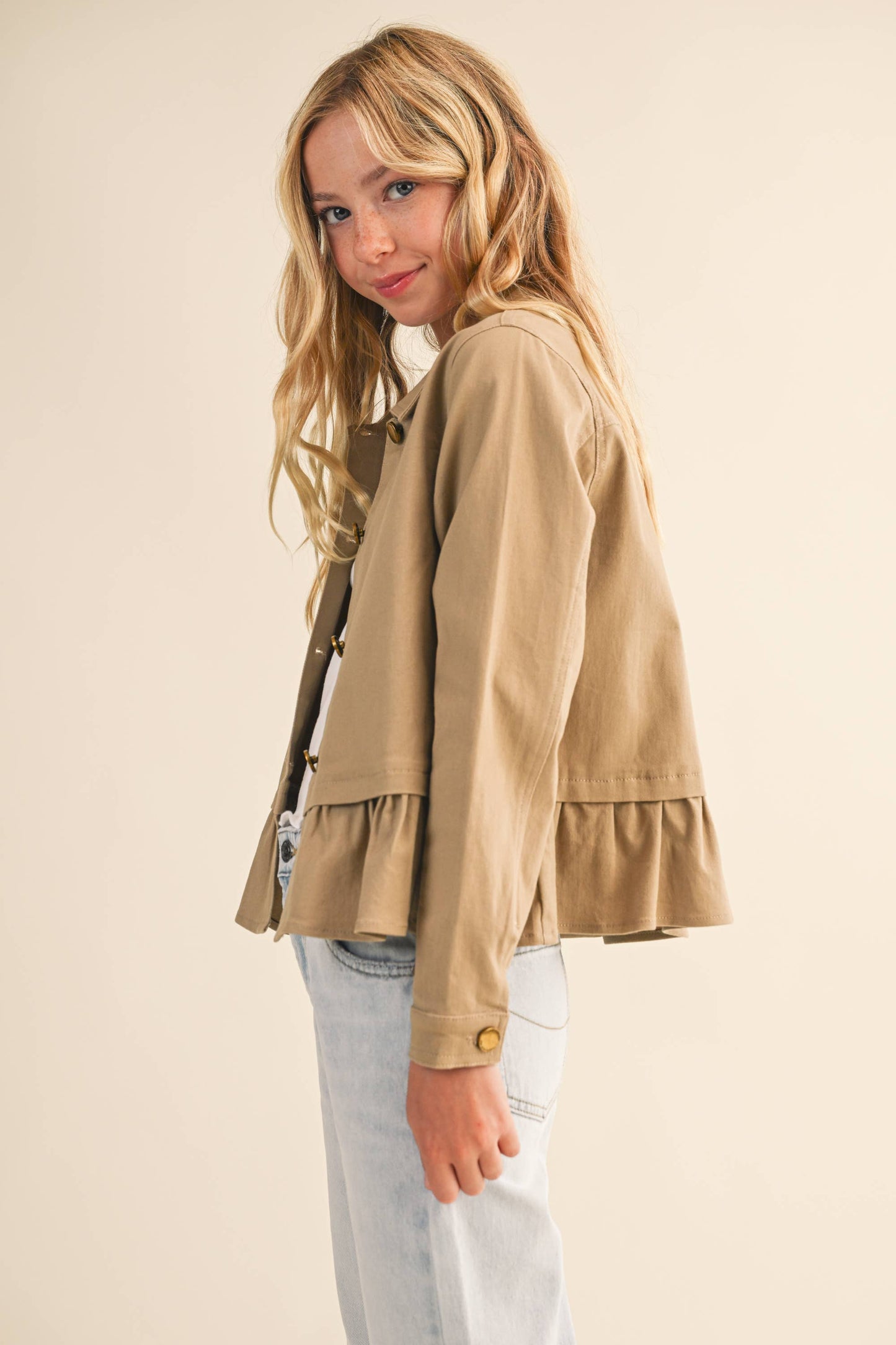 Khaki Cropped Tulip Bottom Field Jacket