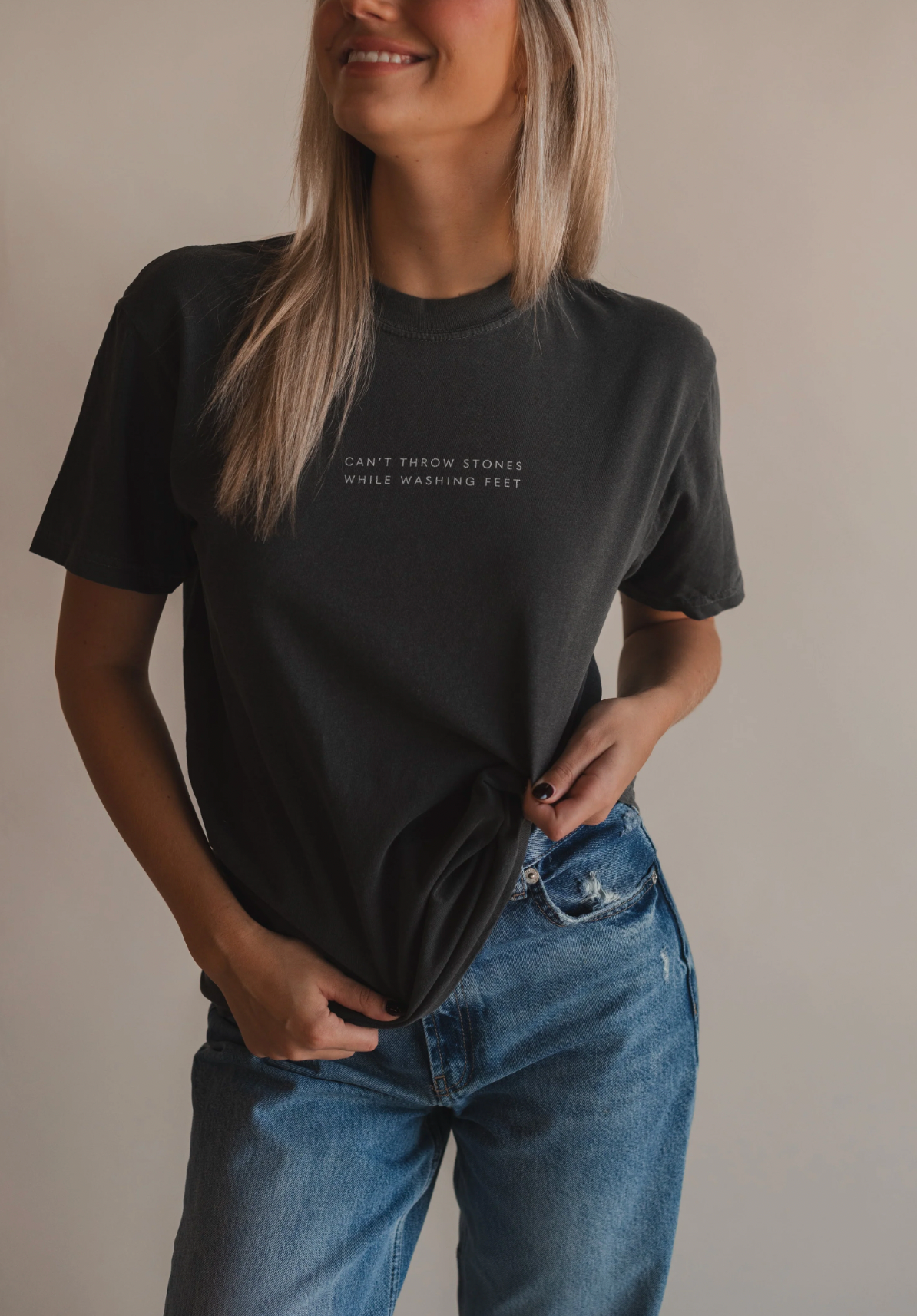 Can't Throw Stones Inspirational Tee- Charcoal