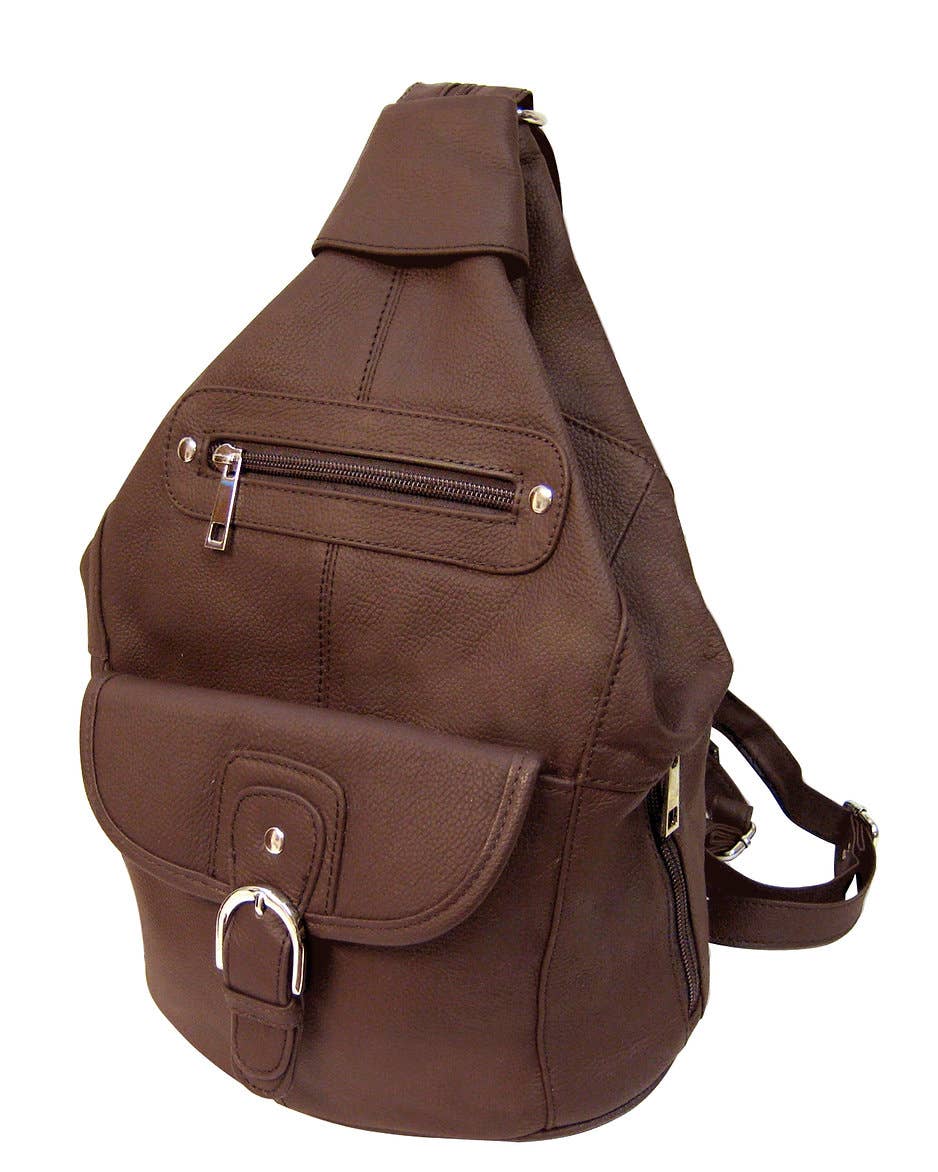 Brown / Black Leather Backpack with Multiple Compartments Mid Size