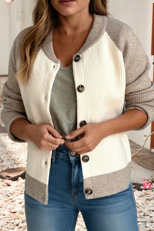 Cream and Beige Casual Cardigan Sweater