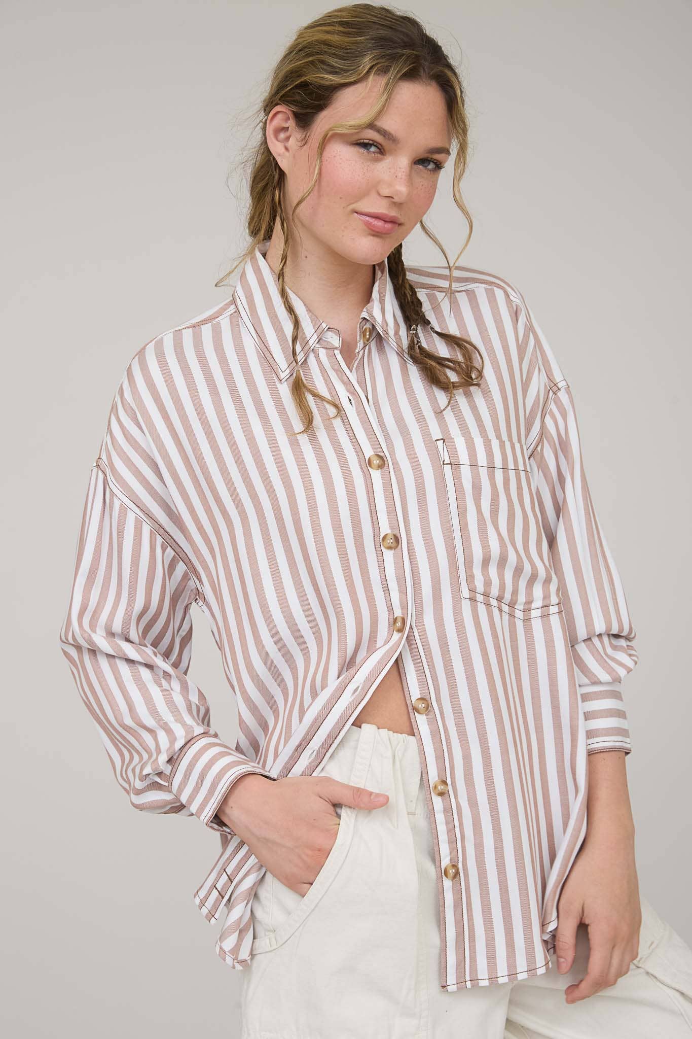 Brown Striped Soft Button Down Shirt