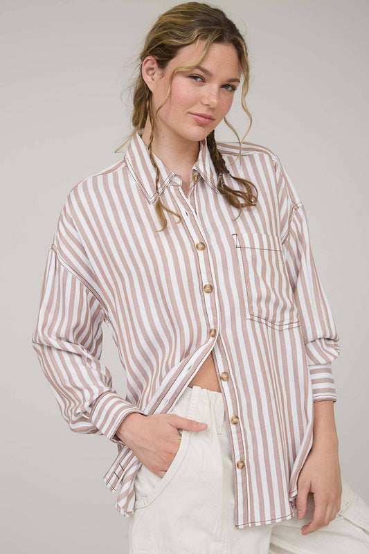 Brown Striped Soft Button Down Shirt