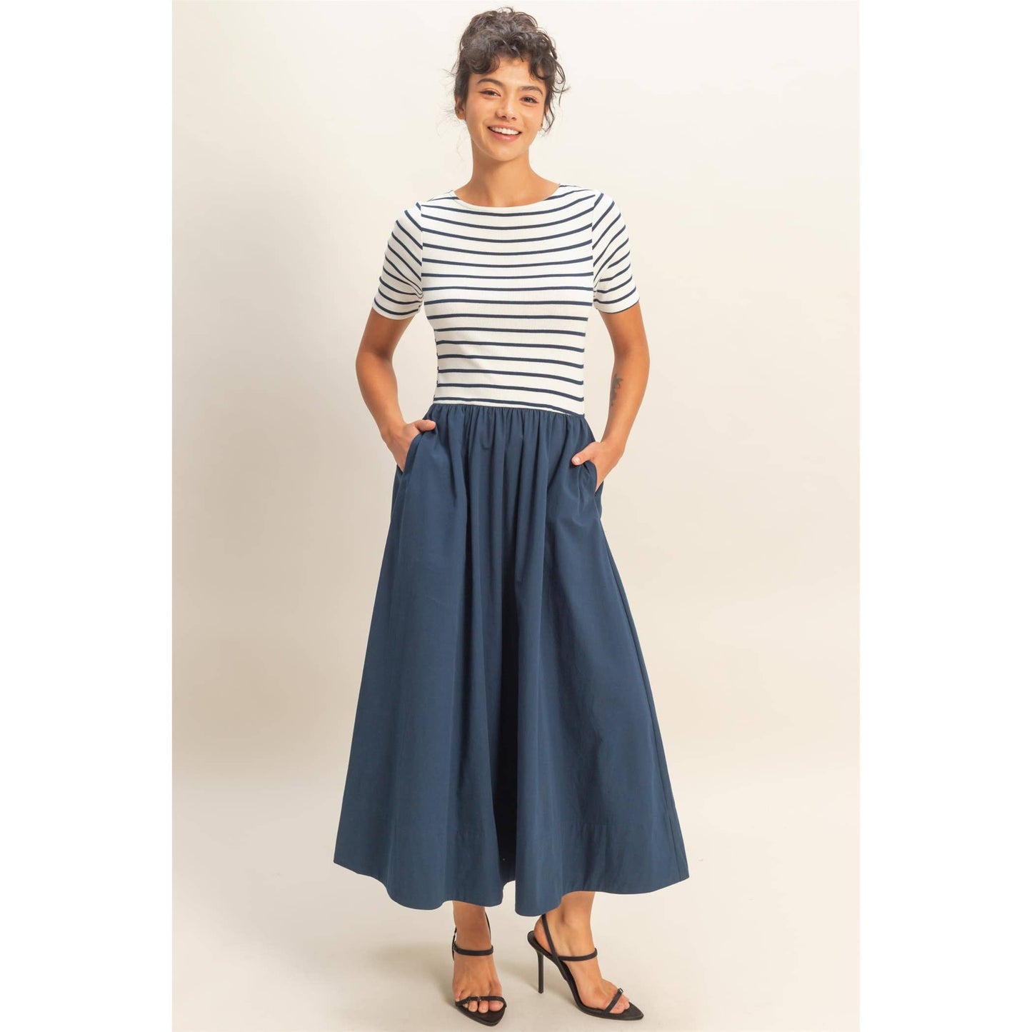 Navy Striped Midi Dress- 122608