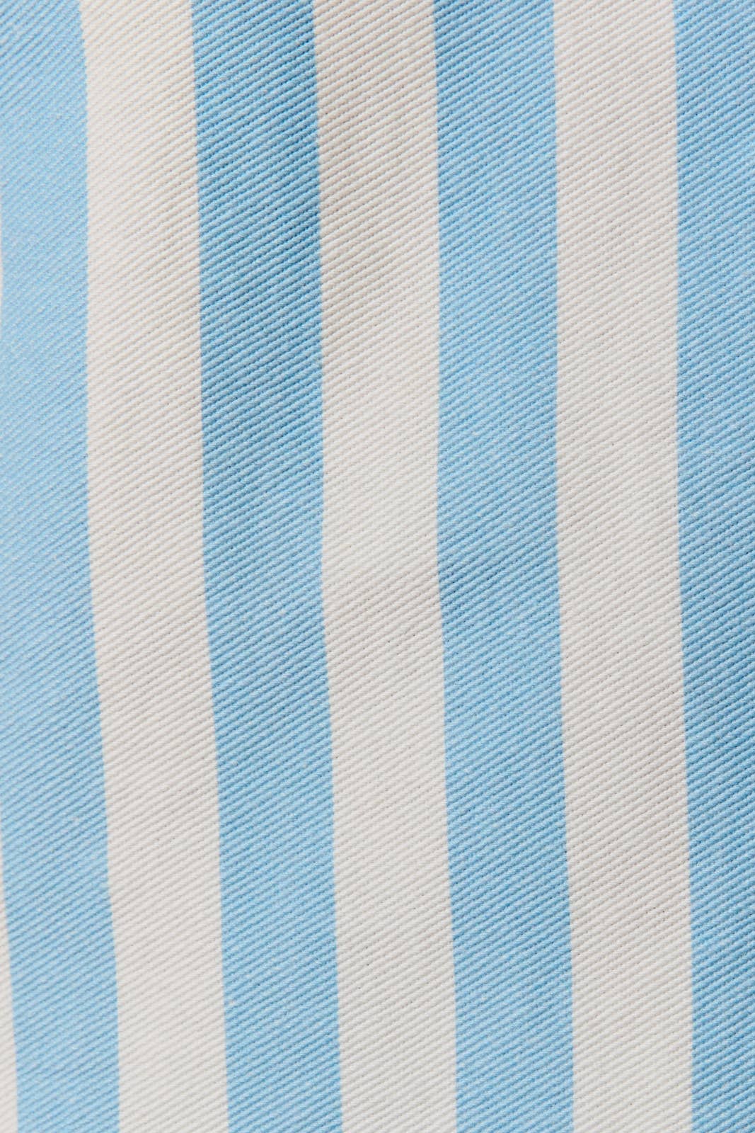 White w/ Light Blue Elongated Stripes U-Neck Twill Top-142109