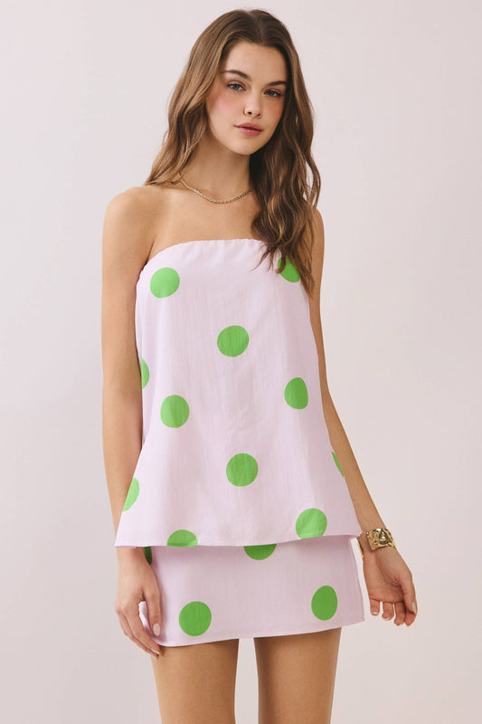 Pink w/ Green Polka Dot  Strapless Top-143957