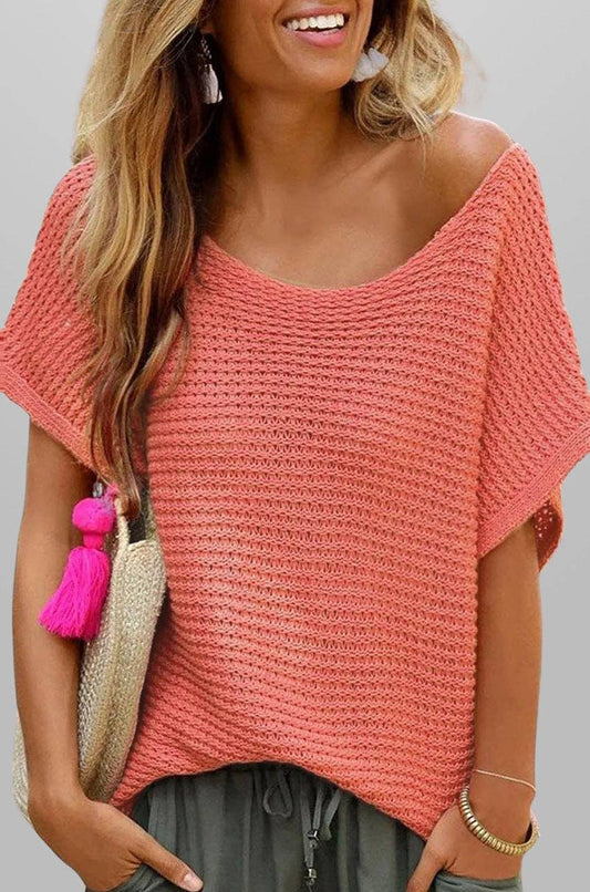 Coral Relaxed Short Sleeve Knit Top-141295