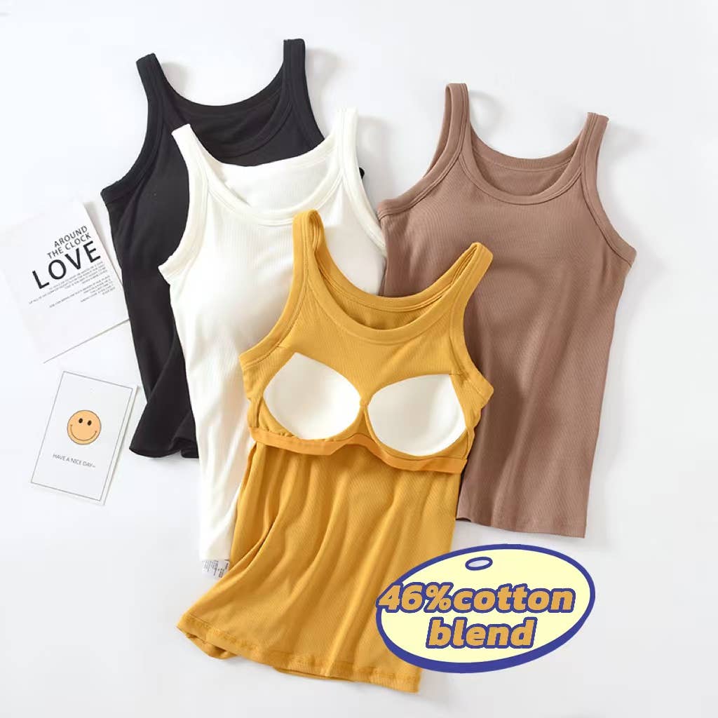 Light Blue Essential Rib W/ Built In Bra Tank Top-183989