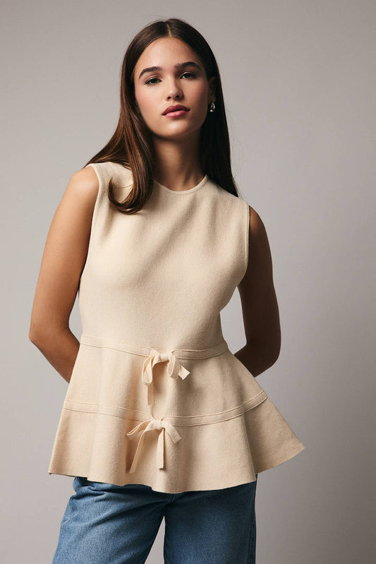 Cream Bow Tie Peplum Top