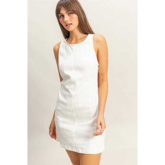 White Denim Open Back Mini Dress
