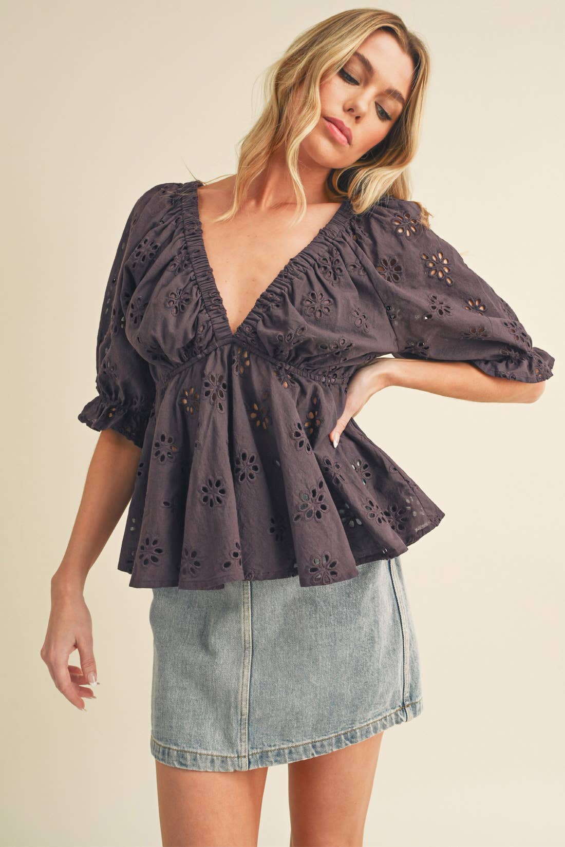 Black Hazle Eyelet Embroidered Top -148290