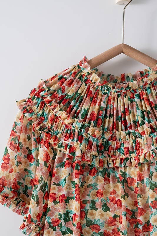 Aurora of Ruffle and Color Short Sleeve Blouse